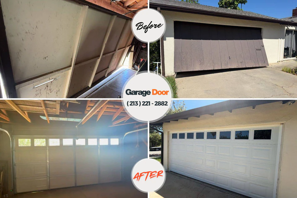 Before and after: garage door repair Youngsville, LA